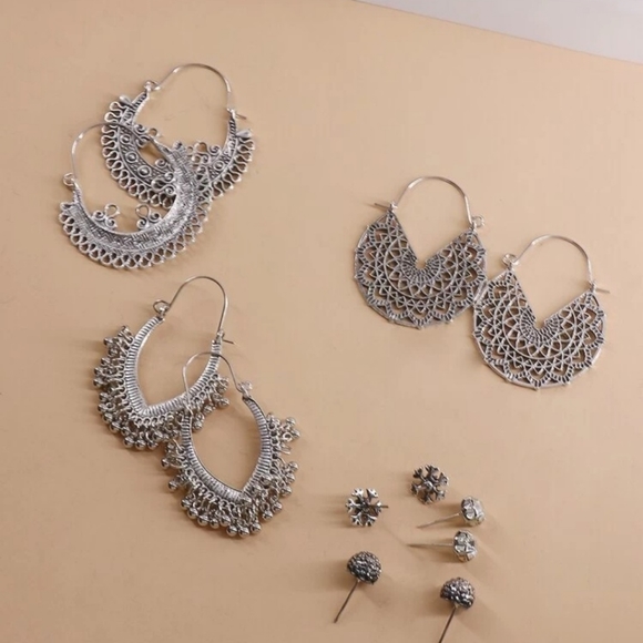 NWT Set of 6 jhumka earrings/ antique silver jhumka earrings set/ Indian jewelry - Picture 2 of 3